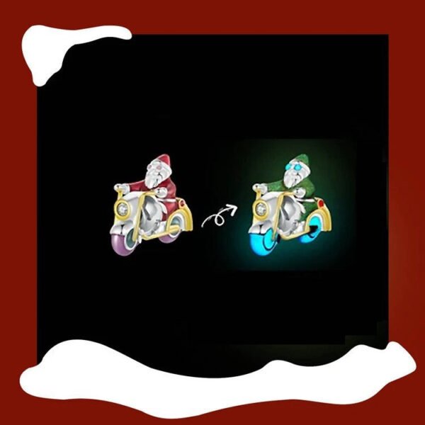 Charm Prestige Père Noël sur une moto en argent plaqué platine - lumineux - Korell charms