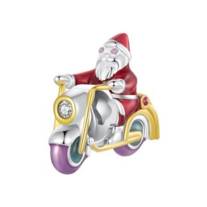 Charm Prestige Père Noël sur une moto en argent plaqué platine - lumineux - Korell charms