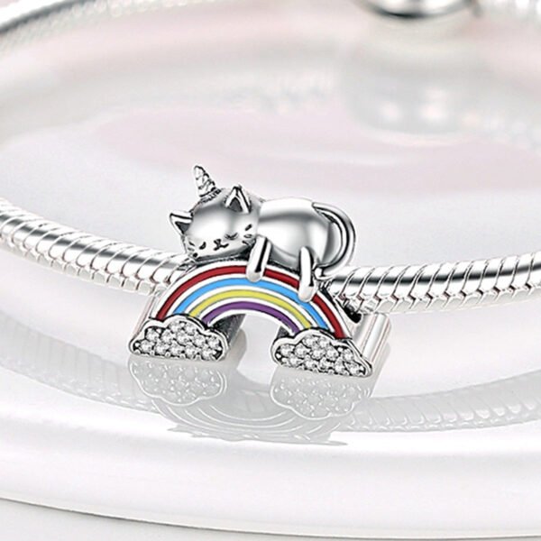 Charm arc en ciel et chat licorne en argent - Korell charms