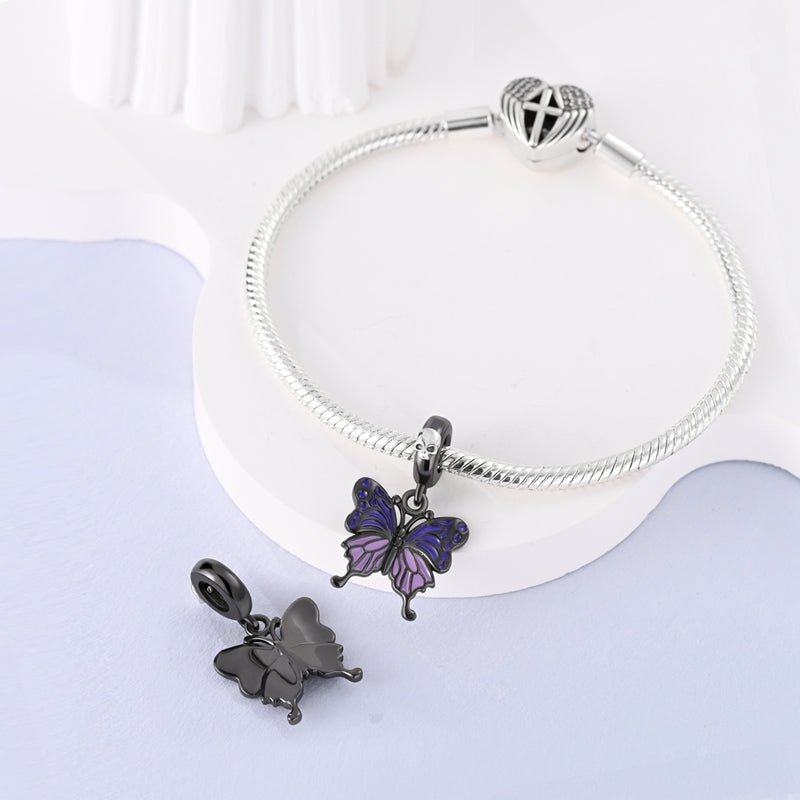 Charm pendentif Halloween papillon noir et violet en argent - Korell charms