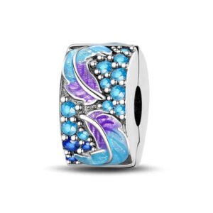 Charm séparateur à clip plumes bleues et violettes en argent Default Title - Korell charms