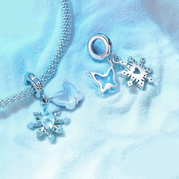 Charm Prestige pendentif double flocon et papillon en argent plaqué platine - Korell charms