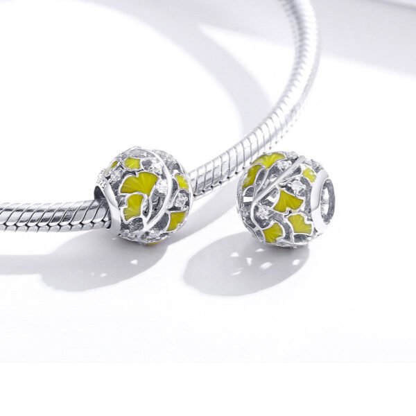 Charm perle Prestige feuilles de Ginkgo Biloba en argent plaqué platine - Korell charms