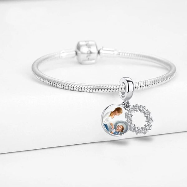 Charm pendentif cercle d'étoiles Ma photo en argent, personnalisable - Korell charms