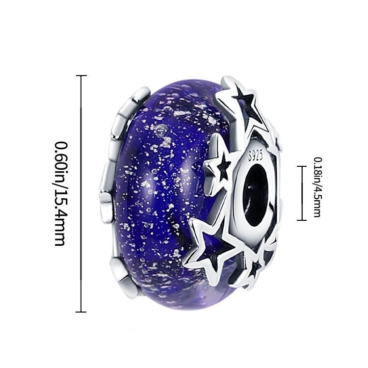 Charm séparateur Murano bleu foncé étoiles en argent - Korell charms