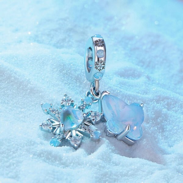Charm Prestige pendentif double flocon et papillon en argent plaqué platine - Korell charms