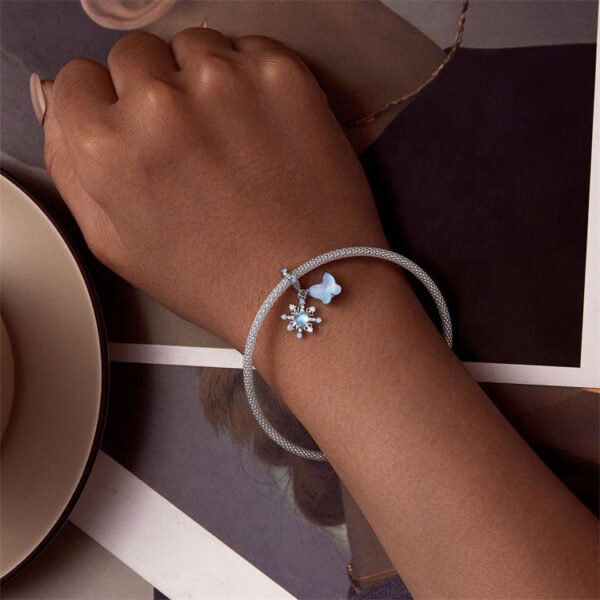 Charm Prestige pendentif double flocon et papillon en argent plaqué platine - Korell charms