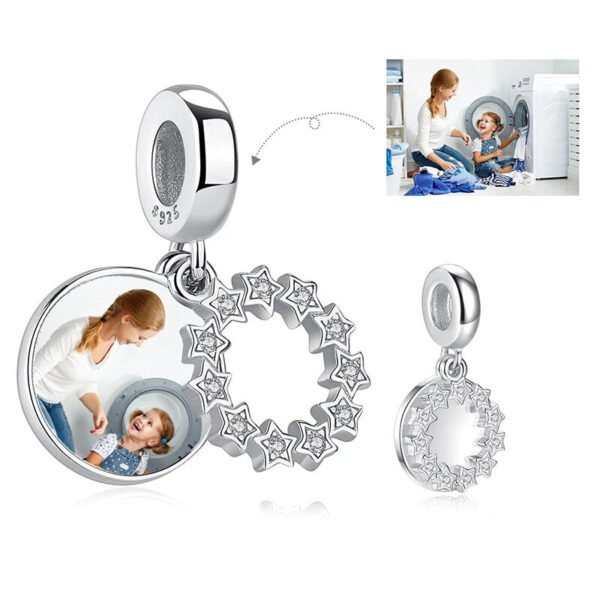 Charm pendentif cercle d'étoiles Ma photo en argent, personnalisable XPPY1077 - Korell charms