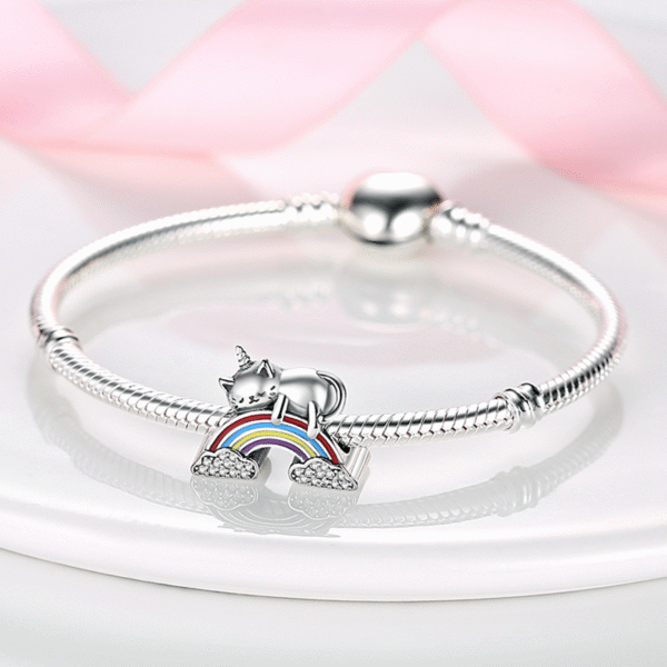 Charm arc en ciel et chat licorne en argent - Korell charms