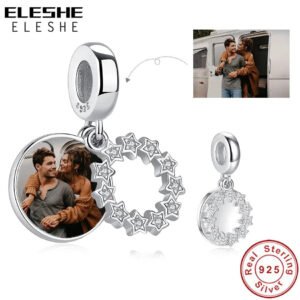 Charm pendentif cercle d'étoiles Ma photo en argent, personnalisable - Korell charms
