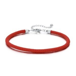 Bracelet Prestige corde tressée en argent plaqué platine Rouge - Korell charms