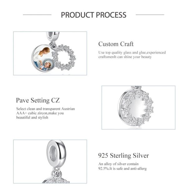 Charm pendentif cercle d'étoiles Ma photo en argent, personnalisable - Korell charms