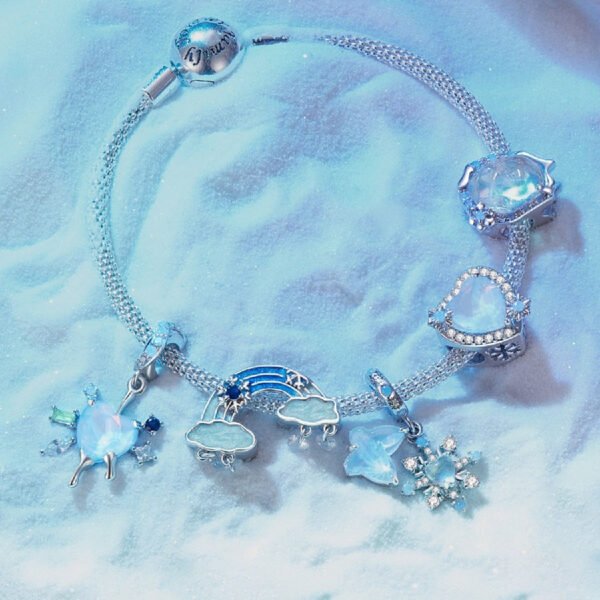 Charm Prestige arc-en-ciel, nuages et flocons de neige en argent plaqué platine - Korell charms