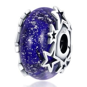 Charm séparateur Murano bleu foncé étoiles en argent - Korell charms