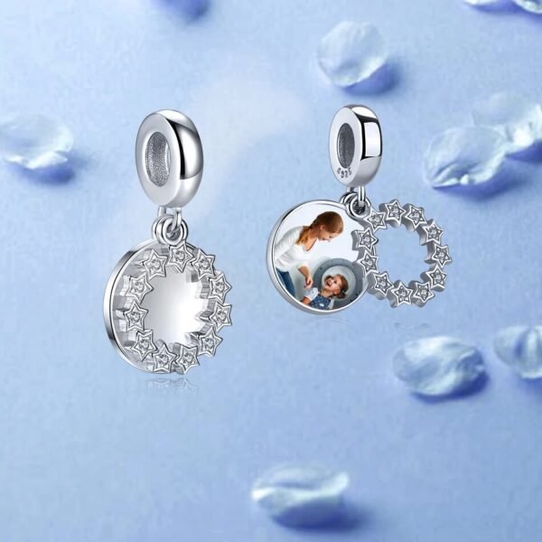 Charm pendentif cercle d'étoiles Ma photo en argent, personnalisable - Korell charms