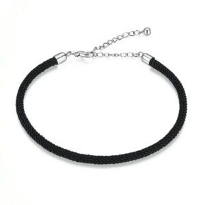 Bracelet Prestige corde tressée en argent plaqué platine Noir - Korell charms