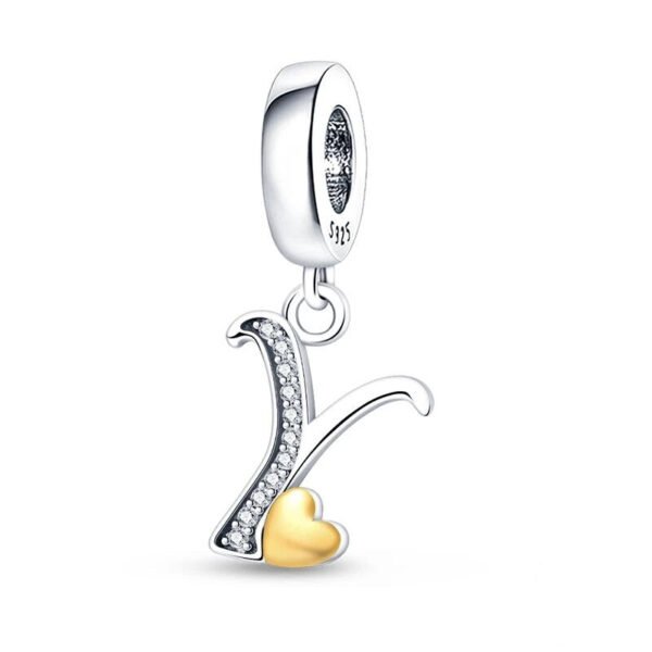 Charm pendentif alphabet lettre italique et cœur doré en argent Lettre Y - Korell charms