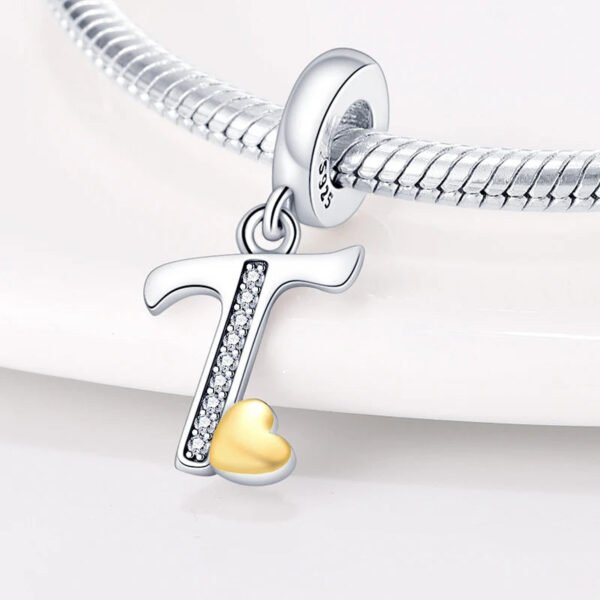 Charm pendentif alphabet lettre italique et cœur doré en argent - Korell charms