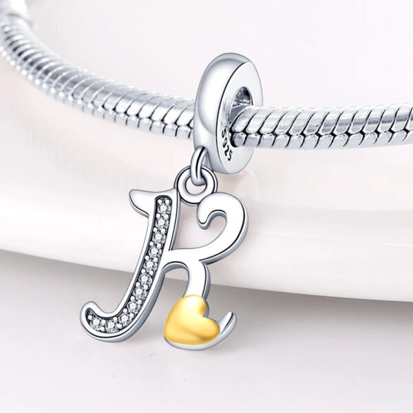 Charm pendentif alphabet lettre italique et cœur doré en argent - Korell charms