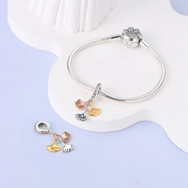 Charm pendentif triple feuilles de ginkgo biloba en argent - Korell charms