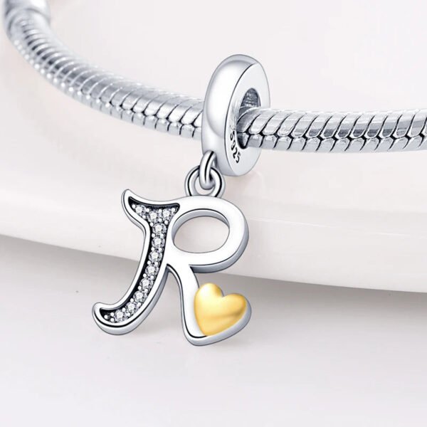Charm pendentif alphabet lettre italique et cœur doré en argent - Korell charms