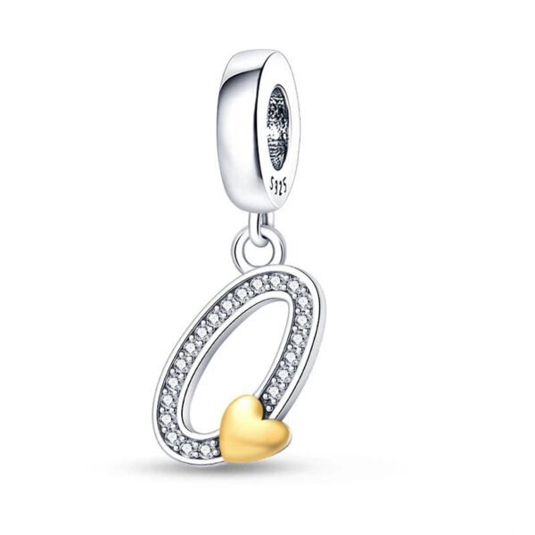 Charm pendentif alphabet lettre italique et cœur doré en argent Lettre O - Korell charms
