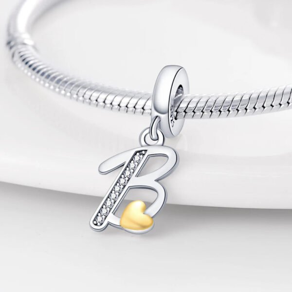 Charm pendentif alphabet lettre italique et cœur doré en argent - Korell charms