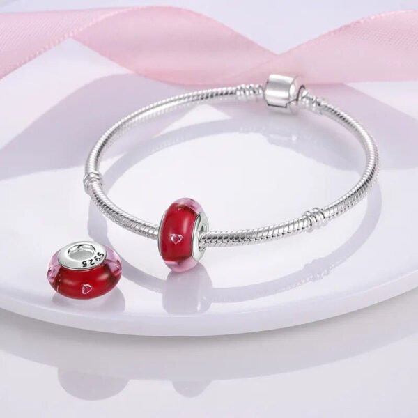 Charm séparateur Murano rouge et rose petits cœurs en argent - Korell charms