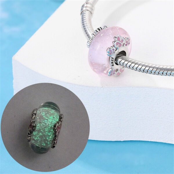 Charm séparateur Murano rose petites fleurs en argent - lumineux - Korell charms