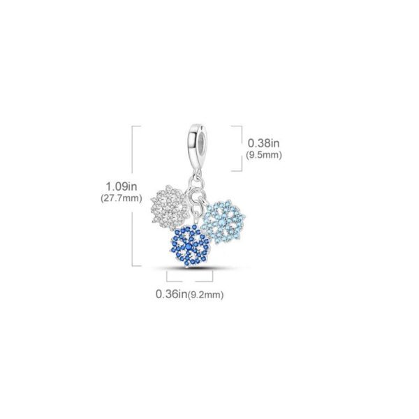 Charm pendentif triple flocons de neige bleus en argent - Korell charms