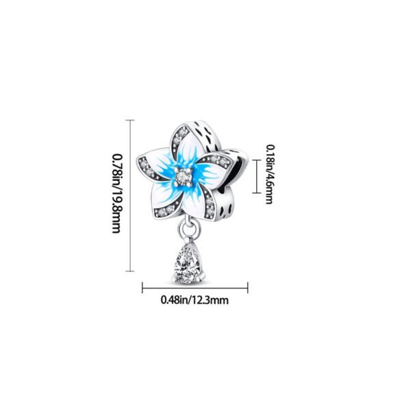 Charm fleur blanche et bleue goutte en cristal en argent - Korell charms