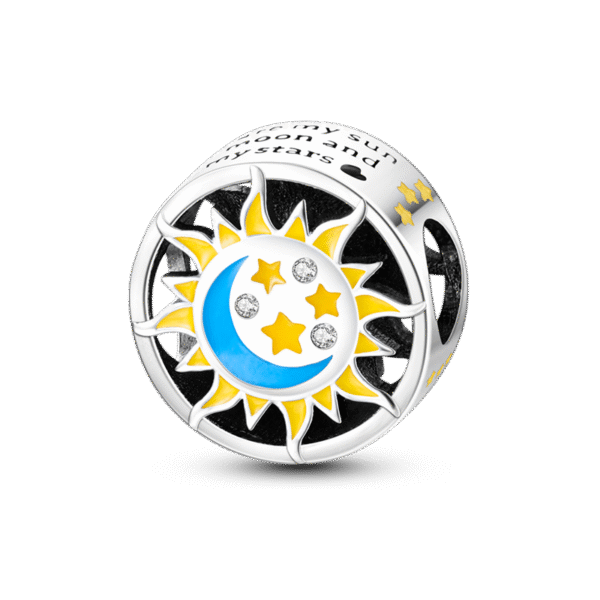 Charm rond soleil, étoiles et lune en argent - lumineux - Korell charms