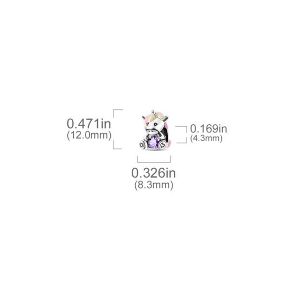 Charm licorne assise et cœur violet en argent - Korell charms