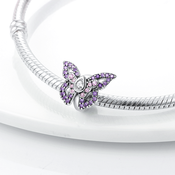 Charm séparateur papillon cristaux violets en argent - Korell charms