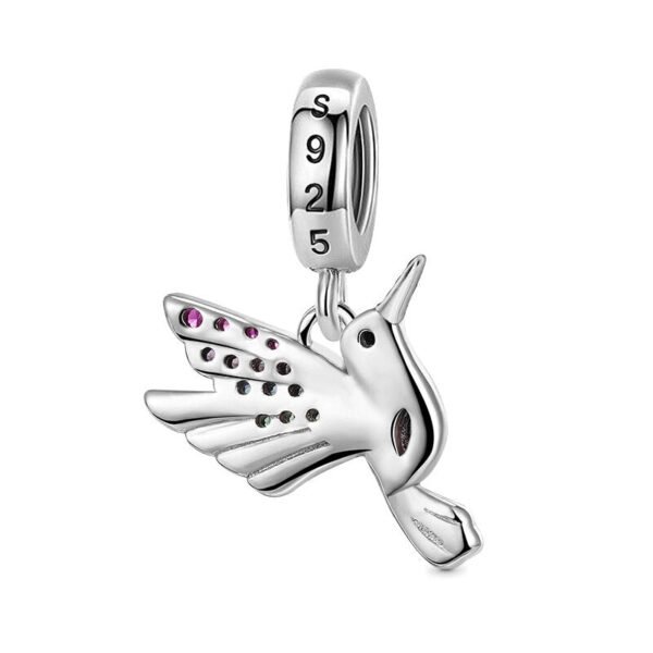 Charm pendentif oiseau colibri multicolore en argent - Korell charms