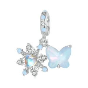 Charm Prestige pendentif double flocon et papillon en argent plaqué platine Default Title - Korell charms