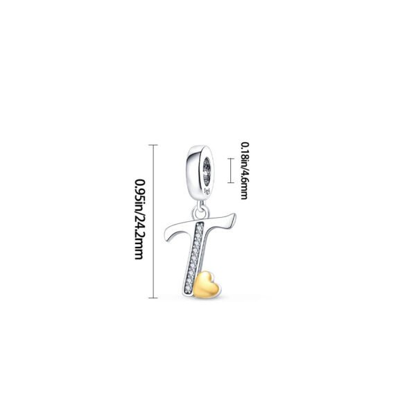 Charm pendentif alphabet lettre italique et cœur doré en argent - Korell charms