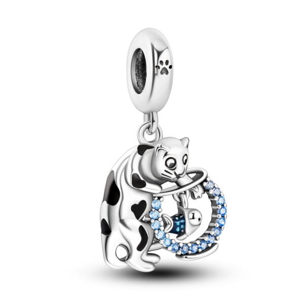 Charm pendentif chat et bocal à poissons en argent - Korell charms