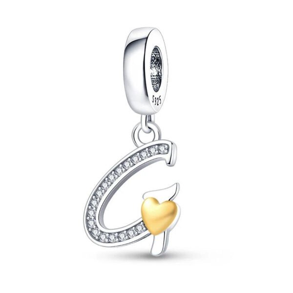 Charm pendentif alphabet lettre italique et cœur doré en argent Lettre G - Korell charms