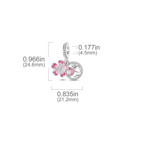 Charm pendentif double fleur rose et cœurs en argent - Korell charms