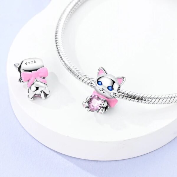 Charm chatte et cœur rose en argent - Korell charms