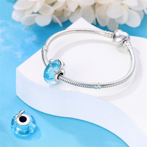 Charm séparateur Murano bleu poissons en argent - Korell charms