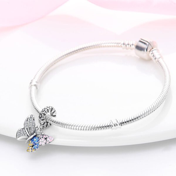 Charm pendentif papillon et fleurs en argent - Korell charms
