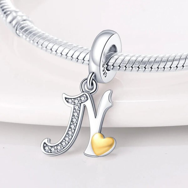 Charm pendentif alphabet lettre italique et cœur doré en argent - Korell charms