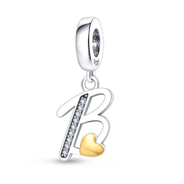Charm pendentif alphabet lettre italique et cœur doré en argent Lettre B - Korell charms