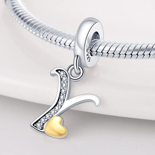 Charm pendentif alphabet lettre italique et cœur doré en argent - Korell charms