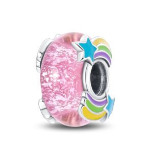 Charm séparateur Murano rose étoile filante en argent - Korell charms