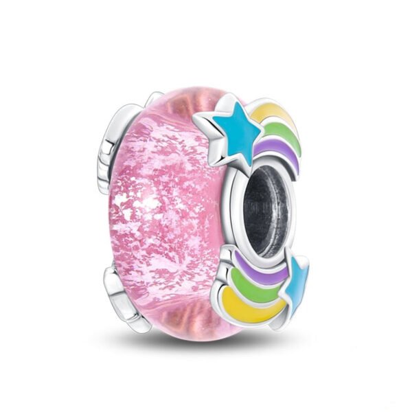 Charm séparateur Murano rose étoile filante en argent - Korell charms