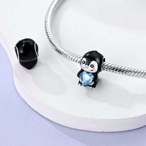 Charm bébé manchot et cœur bleu en argent - Korell charms