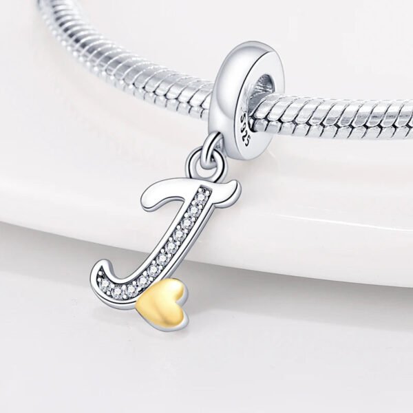 Charm pendentif alphabet lettre italique et cœur doré en argent - Korell charms